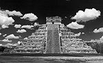 Ruins of the Mayan Temple of Kukulkan in the center of Chichen Itza.  Yucatan Peninsula, Mexico.