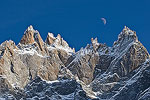 The moon over the French Alps.  Chamonix, France.