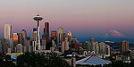 Downtown Seattle and Mt. Rainier at sunset.