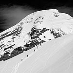 Climbers ascending Mt. Baker via the Coleman Glacier.  Mt. Baker Wilderness, WA.